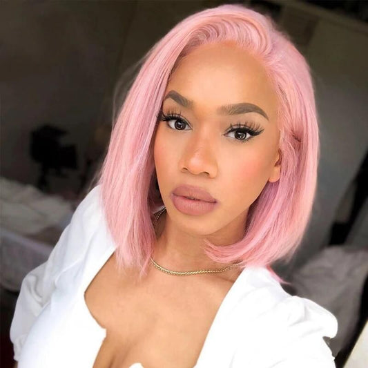 Pink Bob Lace Wigs Pre Plucked Natural Straight Human Hair Wig for Black Women - Alibonnie