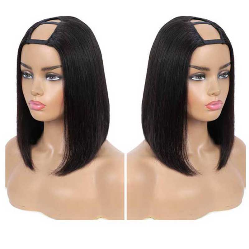 U Part Wig Human Hair 8-14Inch Brazilian Straight Short Bob Wig - Alibonnie